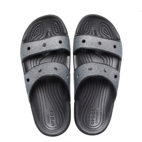 Crocs Classic Slip‎ On Glitter Black Comfy Pool Sandals Slides Mens Size 11 NWT - Picture 7 of 9